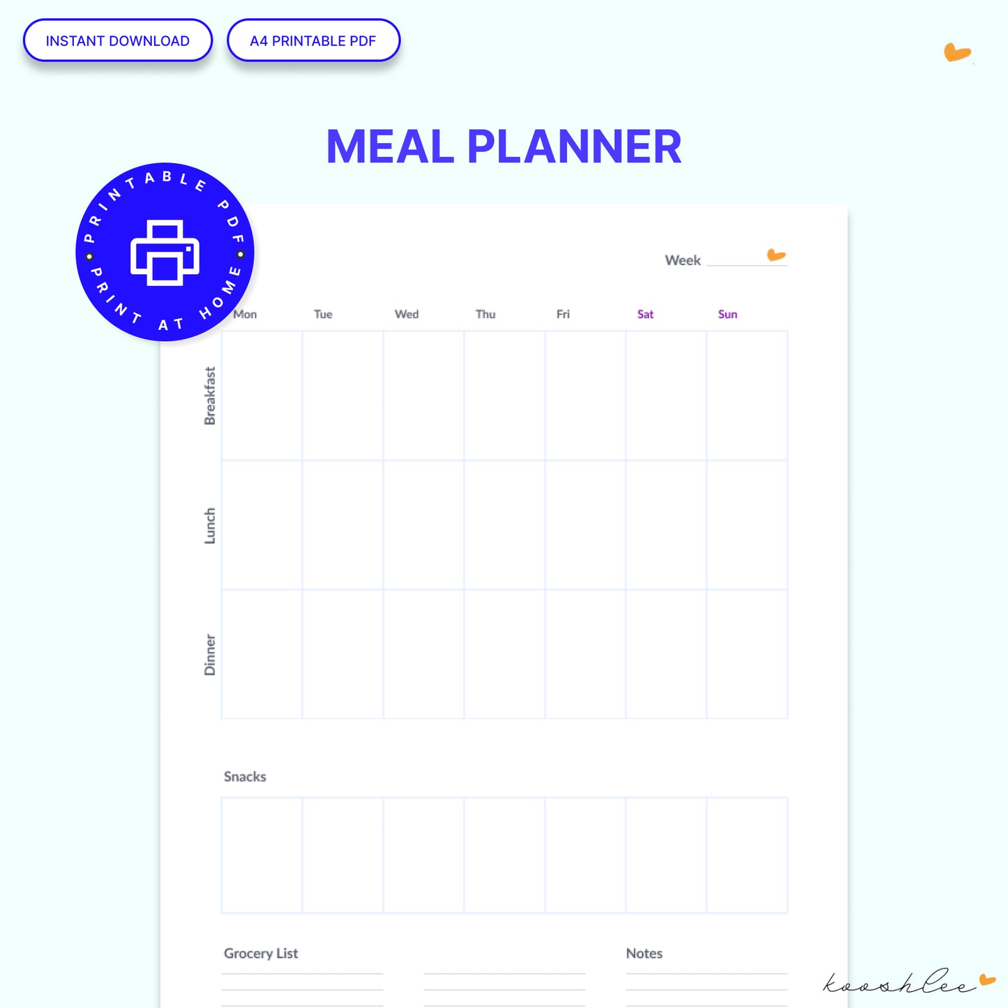 Kooshlee Weekly Meal Planner 🍲 (FREE!)